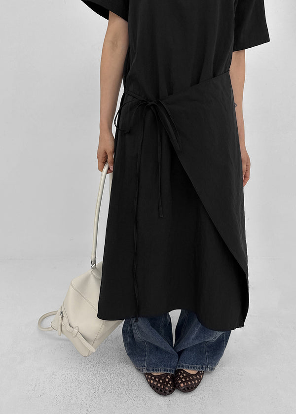 Hellos Nylon Short Sleeve Wrap Long Dress