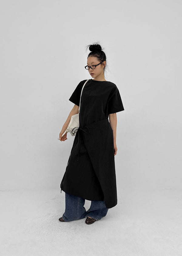 Hellos Nylon Short Sleeve Wrap Long Dress