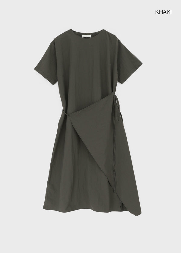 Hellos Nylon Short Sleeve Wrap Long Dress