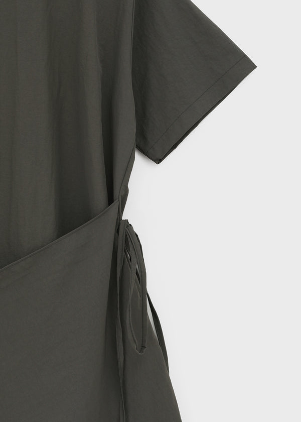Hellos Nylon Short Sleeve Wrap Long Dress
