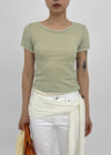 Ongsha Tencel See-through Layered Short Sleeve Tee