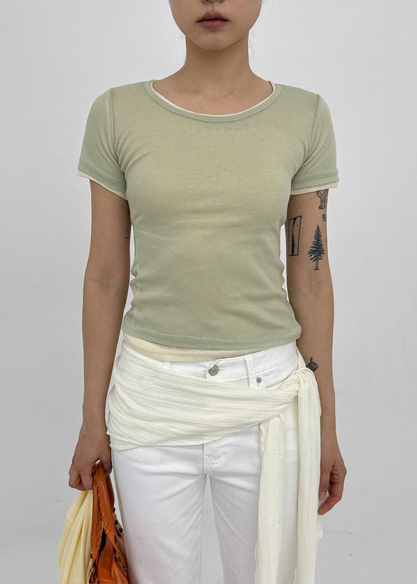 Ongsha Tencel See-through Layered Short Sleeve Tee
