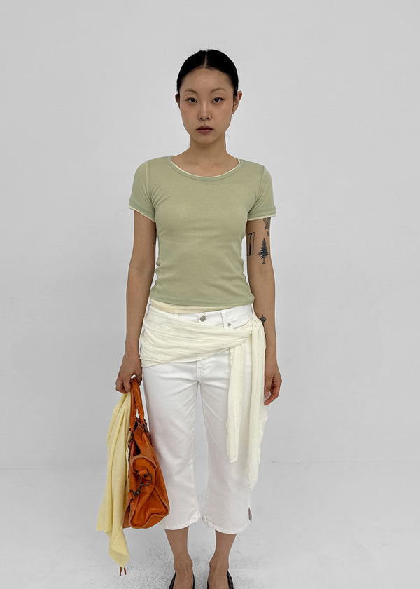 Ongsha Tencel See-through Layered Short Sleeve Tee