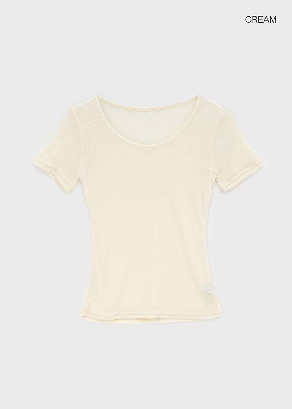 Ongsha Tencel See-through Layered Short Sleeve Tee