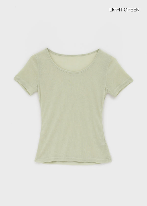 Ongsha Tencel See-through Layered Short Sleeve Tee