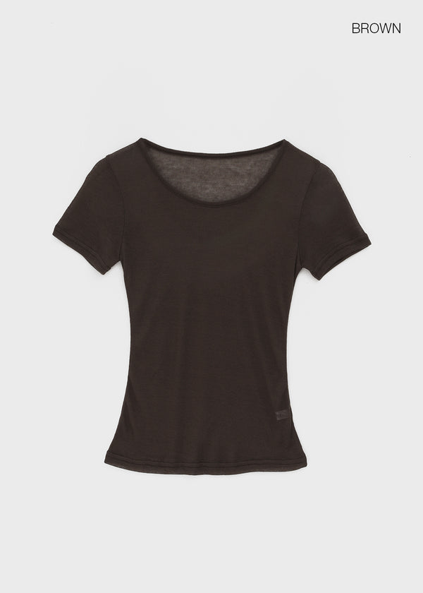 Ongsha Tencel See-through Layered Short Sleeve Tee
