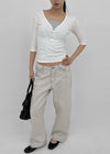 Loopty Button V-neck Ribbed 3/4 Sleeve Tee