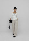 Loopty Button V-neck Ribbed 3/4 Sleeve Tee