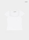 [B-BASIC] Tension Cotton Square-Neck Cap-Sleeve Short-Sleeve T-Shirt (2 SIZE)