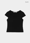 [B-BASIC] Tension Cotton Square-Neck Cap-Sleeve Short-Sleeve T-Shirt (2 SIZE)
