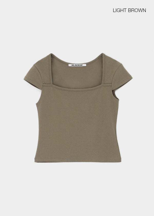 [B-BASIC] Tension Cotton Square-Neck Cap-Sleeve Short-Sleeve T-Shirt (2 SIZE)