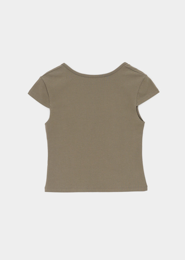 [B-BASIC] Tension Cotton Square-Neck Cap-Sleeve Short-Sleeve T-Shirt (2 SIZE)