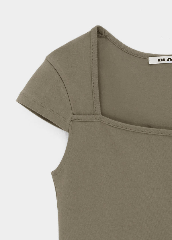 [B-BASIC] Tension Cotton Square-Neck Cap-Sleeve Short-Sleeve T-Shirt (2 SIZE)