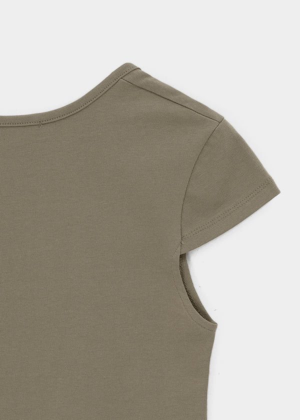 [B-BASIC] Tension Cotton Square-Neck Cap-Sleeve Short-Sleeve T-Shirt (2 SIZE)