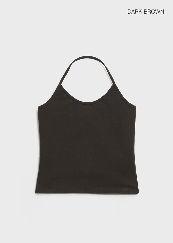 [B-BASIC] Tension Cotton Strap Halter Sleeveless Top (2 SIZE)