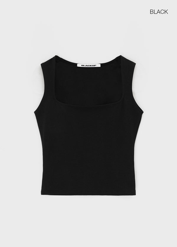 [B-BASIC] Tension Cotton Wide Square Neck Sleeveless Top (2 SIZE)