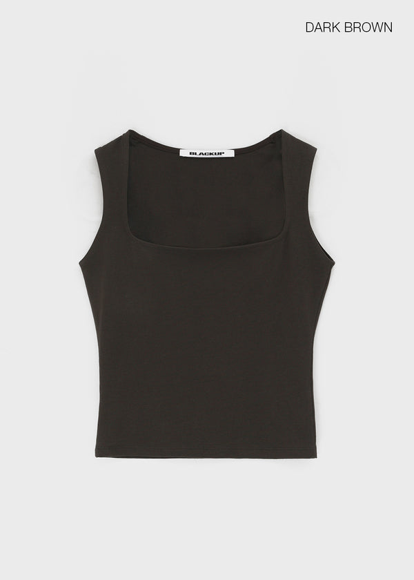 [B-BASIC] Tension Cotton Wide Square Neck Sleeveless Top (2 SIZE)