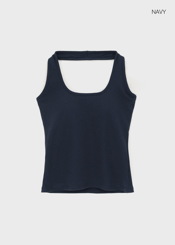 [B-BASIC] Ribbed Halter Sleeveless Top (Built-in Cap)