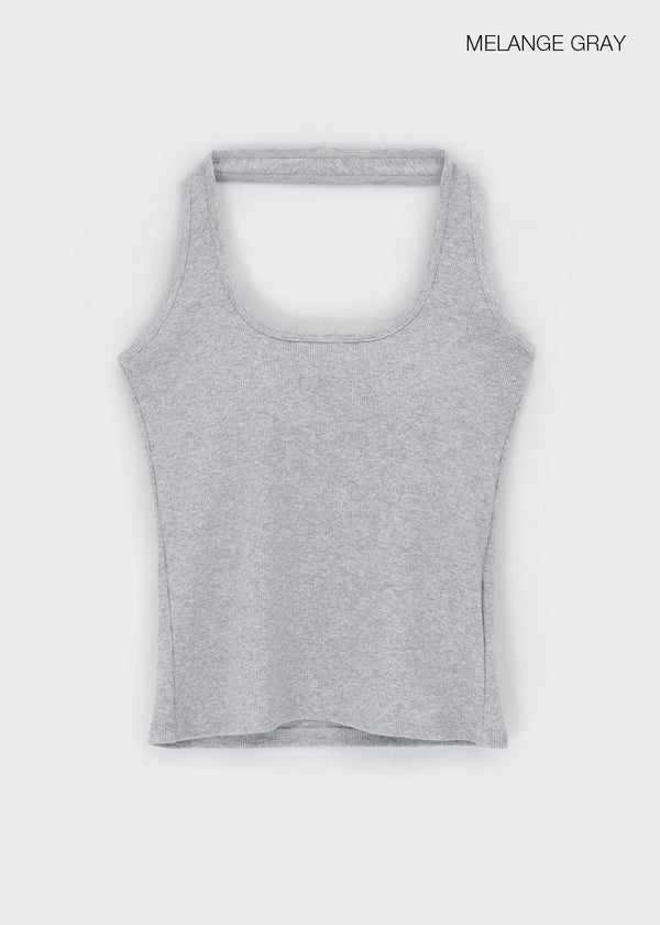 [B-BASIC] Ribbed Halter Sleeveless Top (Built-in Cap)