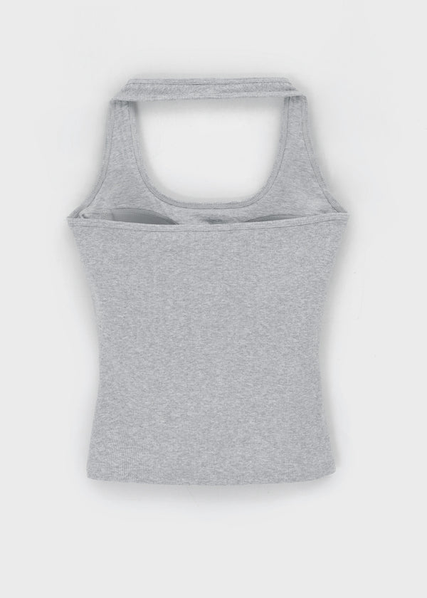 [B-BASIC] Ribbed Halter Sleeveless Top (Built-in Cap)