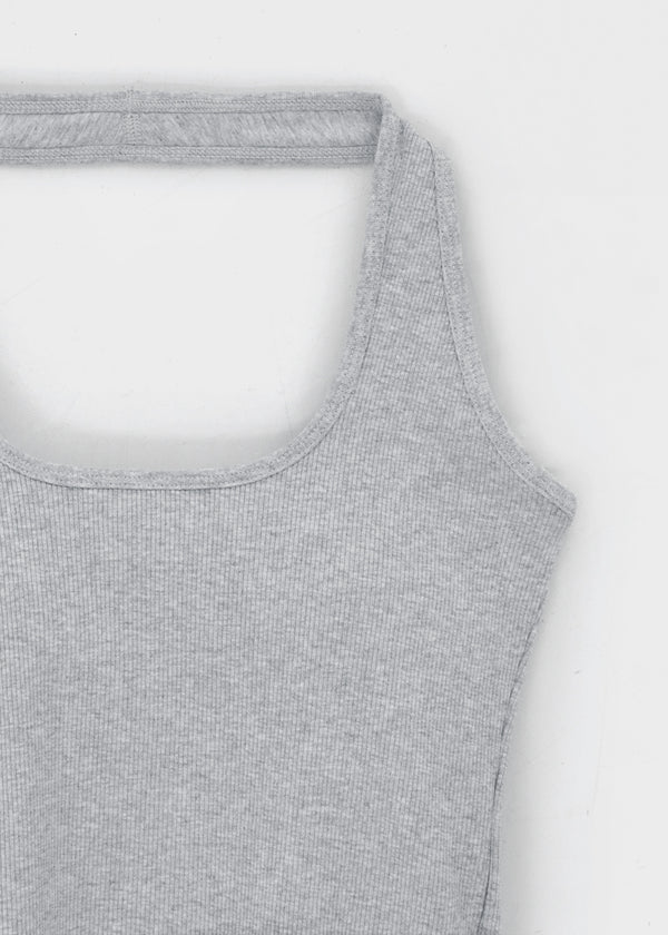 [B-BASIC] Ribbed Halter Sleeveless Top (Built-in Cap)