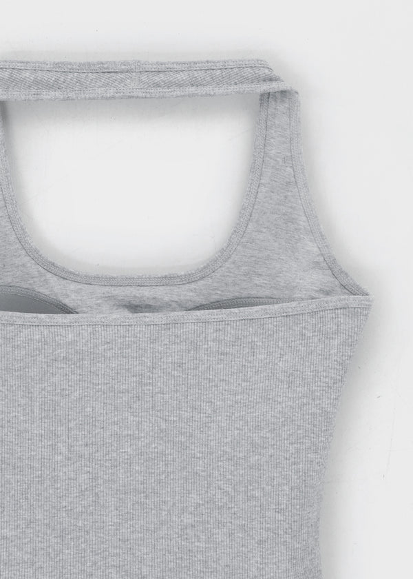[B-BASIC] Ribbed Halter Sleeveless Top (Built-in Cap)
