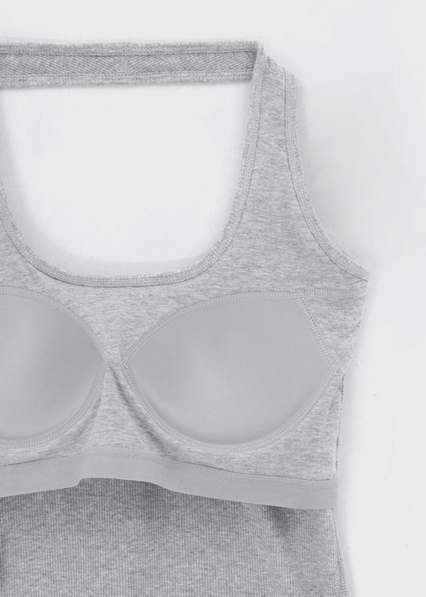[B-BASIC] Ribbed Halter Sleeveless Top (Built-in Cap)