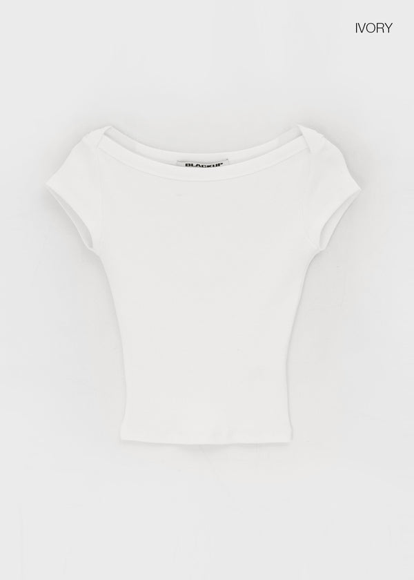 [B-BASIC] Basic Ribbed Boat Neck Short Sleeve Tee (2 SIZE)