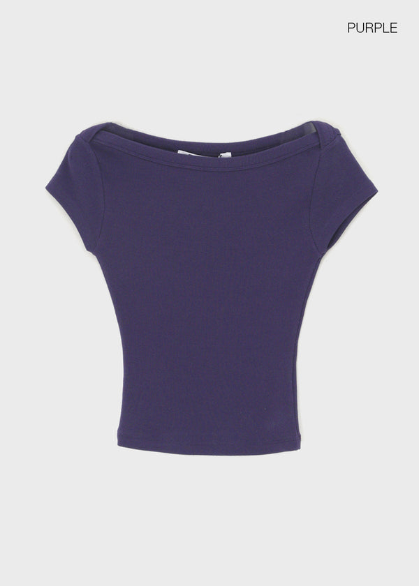 [B-BASIC] Basic Ribbed Boat Neck Short Sleeve Tee (2 SIZE)