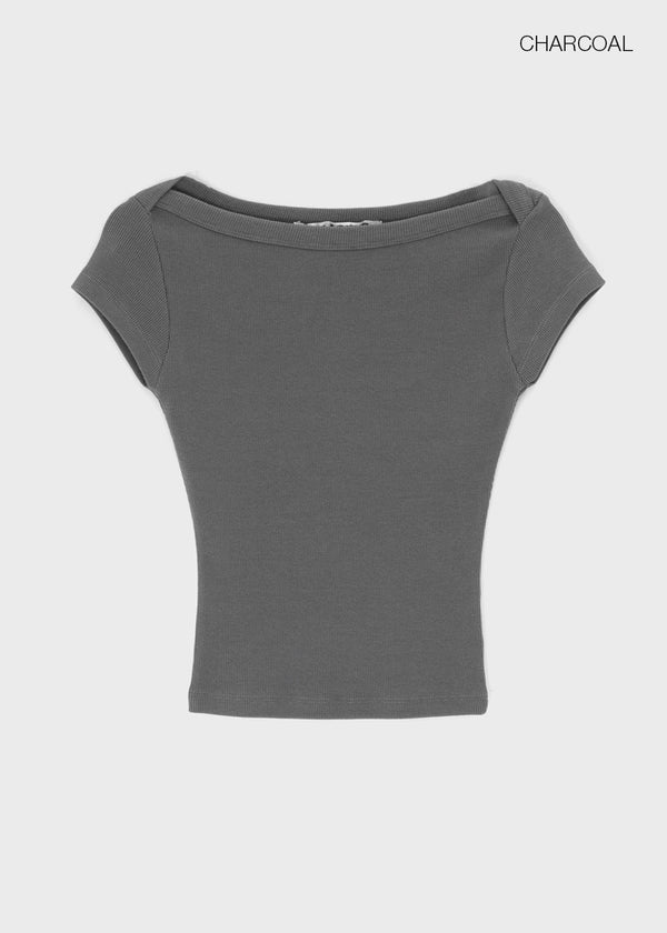 [B-BASIC] Basic Ribbed Boat Neck Short Sleeve Tee (2 SIZE)