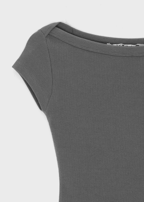 [B-BASIC] Basic Ribbed Boat Neck Short Sleeve Tee (2 SIZE)