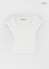[B-BASIC] Basic Ribbed Wide U-Neck Cap Sleeve Short Sleeve Top (2 Size)