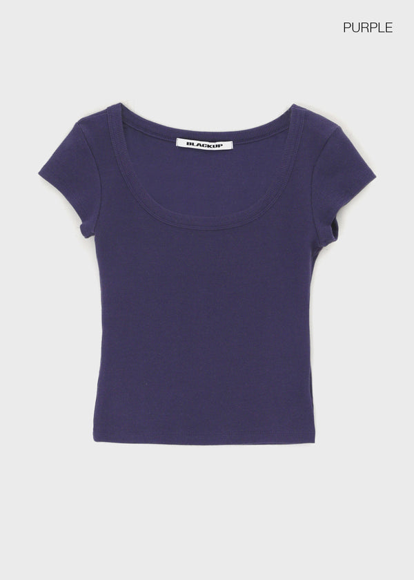 [B-BASIC] Basic Ribbed Wide U-Neck Cap Sleeve Short Sleeve Top (2 Size)
