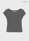 [B-BASIC] Basic Ribbed Wide U-Neck Cap Sleeve Short Sleeve Top (2 Size)