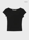 [B-BASIC] Basic Ribbed Wide U-Neck Cap Sleeve Short Sleeve Top (2 Size)