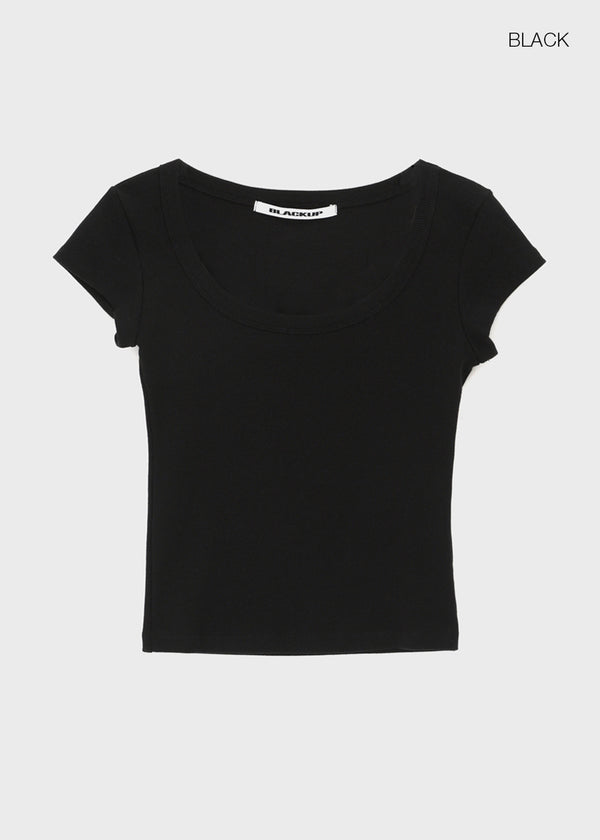 [B-BASIC] Basic Ribbed Wide U-Neck Cap Sleeve Short Sleeve Top (2 Size)