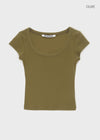 [B-BASIC] Basic Ribbed Wide U-Neck Cap Sleeve Short Sleeve Top (2 Size)