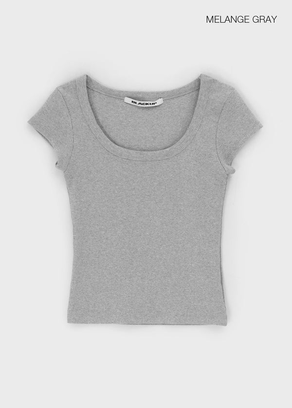 [B-BASIC] Basic Ribbed Wide U-Neck Cap Sleeve Short Sleeve Top (2 Size)