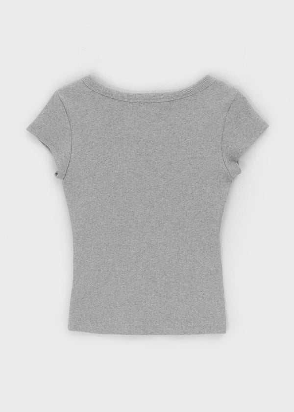 [B-BASIC] Basic Ribbed Wide U-Neck Cap Sleeve Short Sleeve Top (2 Size)
