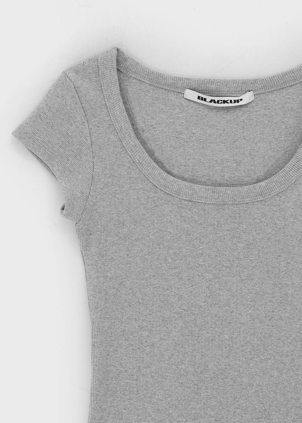 [B-BASIC] Basic Ribbed Wide U-Neck Cap Sleeve Short Sleeve Top (2 Size)