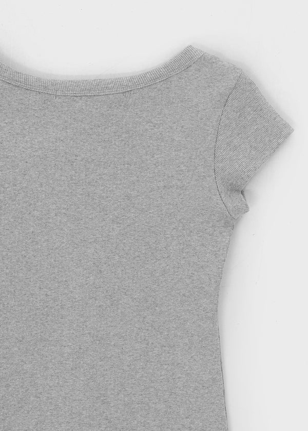 [B-BASIC] Basic Ribbed Wide U-Neck Cap Sleeve Short Sleeve Top (2 Size)