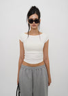 [B-BASIC] Basic Ribbed Boat Neck Short Sleeve Tee (2 SIZE)