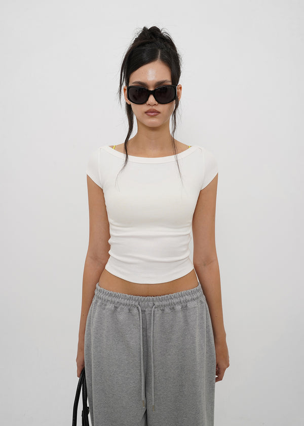 [B-BASIC] Basic Ribbed Boat Neck Short Sleeve Tee (2 SIZE)