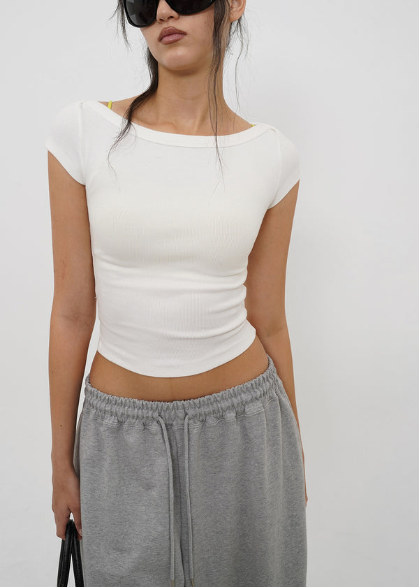 [B-BASIC] Basic Ribbed Boat Neck Short Sleeve Tee (2 SIZE)
