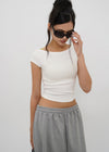[B-BASIC] Basic Ribbed Boat Neck Short Sleeve Tee (2 SIZE)