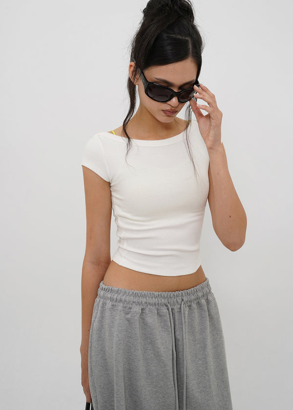 [B-BASIC] Basic Ribbed Boat Neck Short Sleeve Tee (2 SIZE)