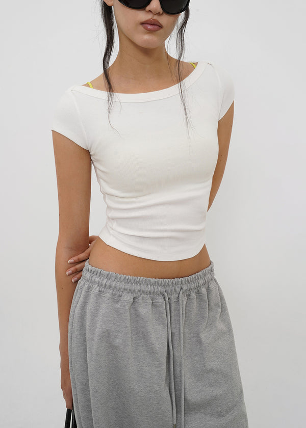 [B-BASIC] Basic Ribbed Boat Neck Short Sleeve Tee (2 SIZE)