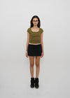[B-BASIC] Basic Ribbed Wide U-Neck Cap Sleeve Short Sleeve Top (2 Size)