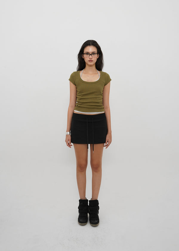 [B-BASIC] Basic Ribbed Wide U-Neck Cap Sleeve Short Sleeve Top (2 Size)