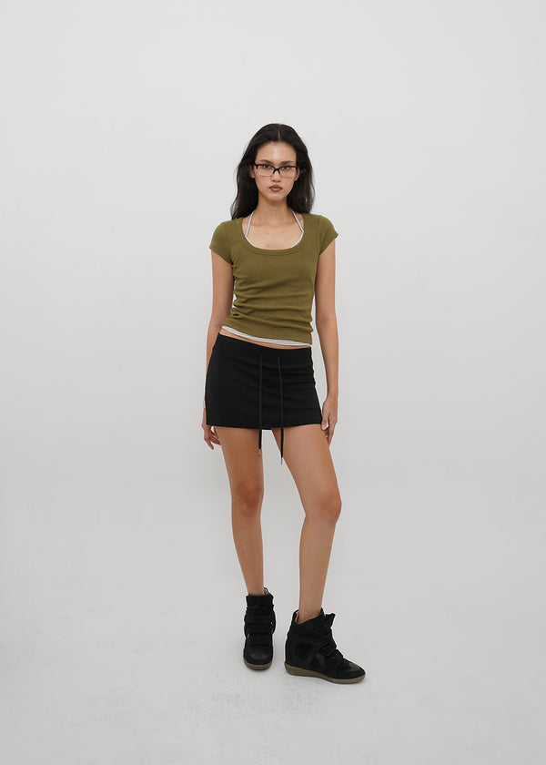 [B-BASIC] Basic Ribbed Wide U-Neck Cap Sleeve Short Sleeve Top (2 Size)